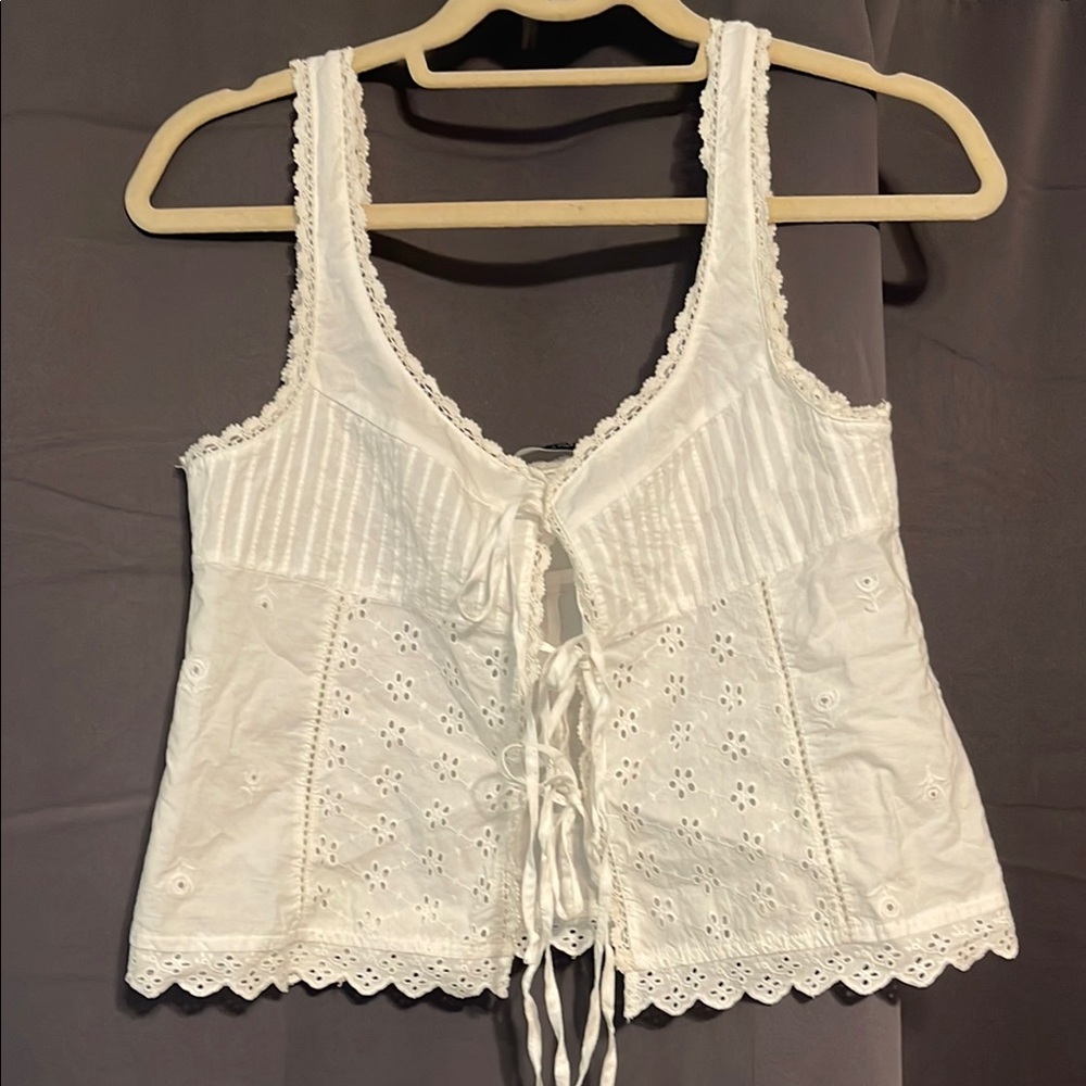 Zara Cream Tie Front Camisole with Embellishments